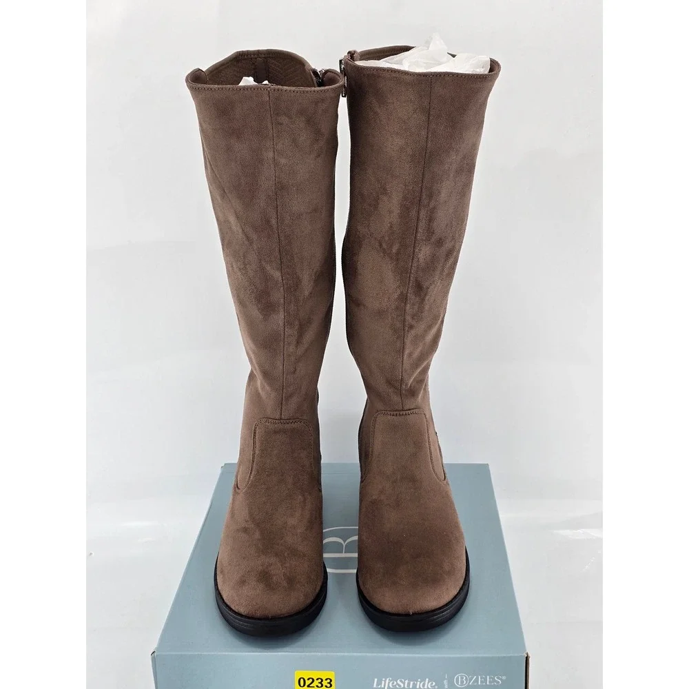 Bzees LifeStride Optimum Boots Womens 7.5 Mocha Brown Tall Suede - New